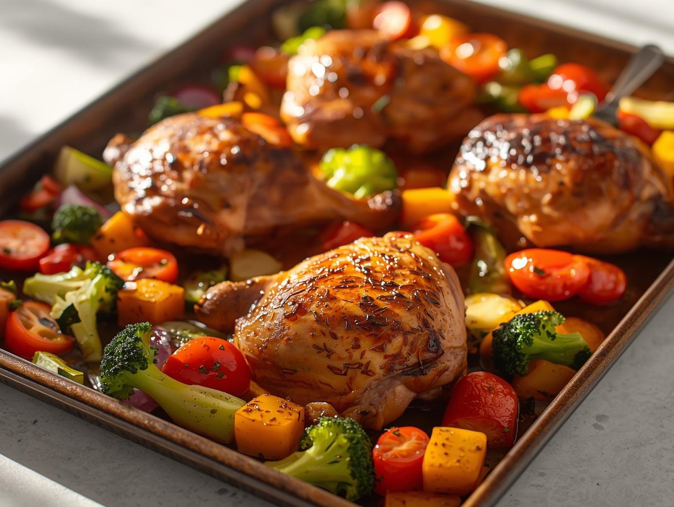 Baked Chicken Thighs with Roasted Veggies