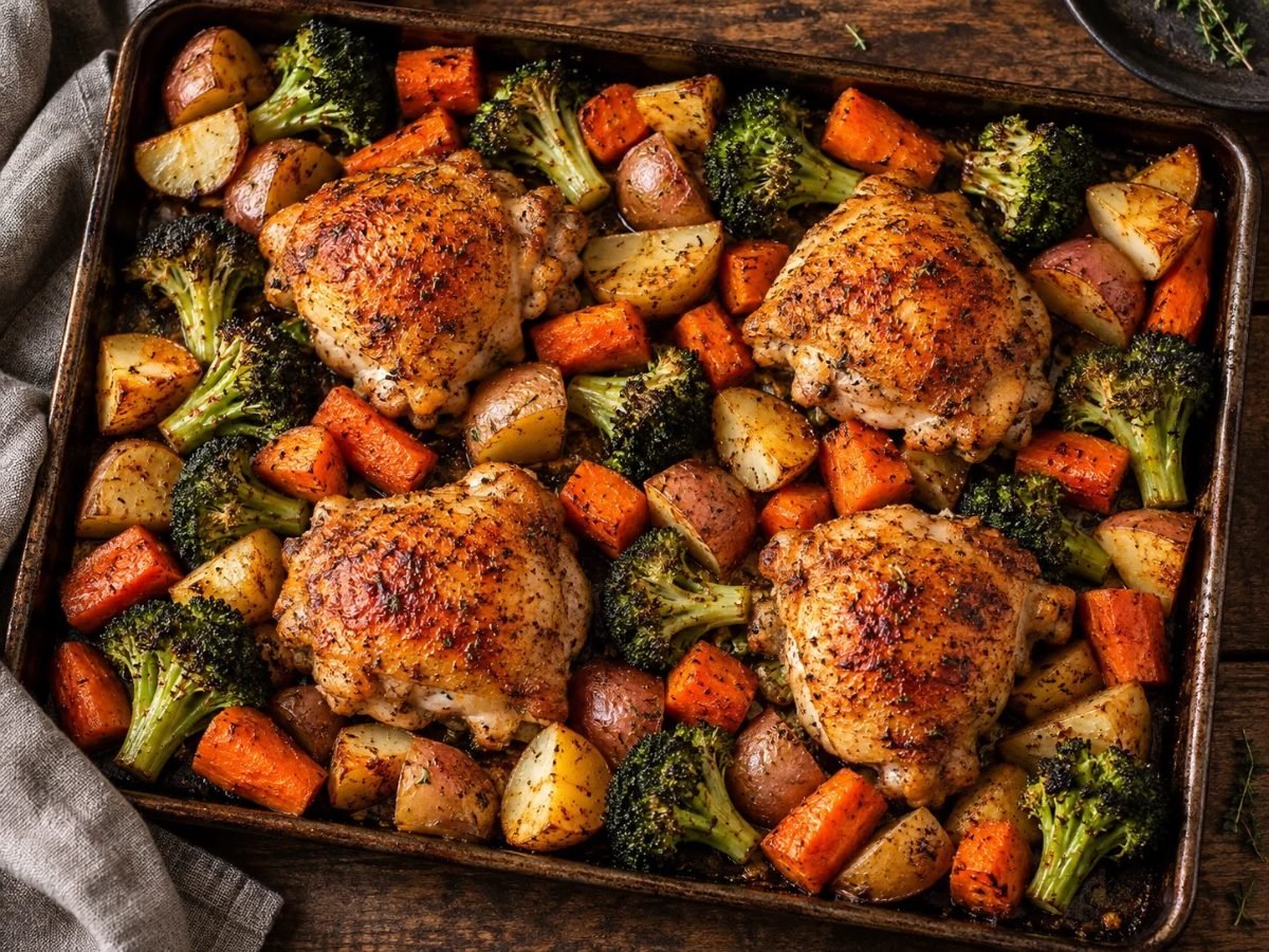 Baked Chicken Thighs with Roasted Veggies