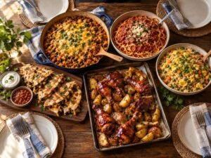 Cheap family dinners under $10 including taco rice, spaghetti, quesadillas and BBQ drumsticks