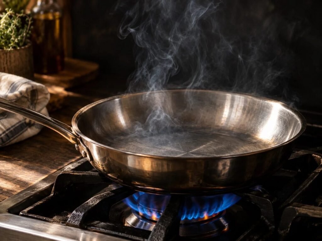 Empty pan on high heat on a gas burner