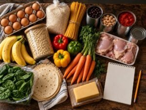 How to Feed Your Family for $100 a Week (Updated Meal Plan) Feed your family for $100 a week: budget groceries including pasta, rice, eggs, carrots, peppers and cheese