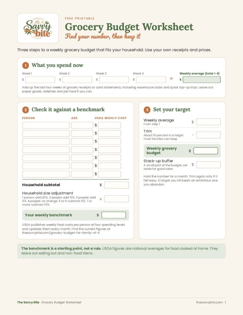 Preview of the Grocery Budget Worksheet printable