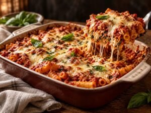 Healthy Baked Ziti with Hidden Veggies Healthy baked ziti with hidden veggies and melted mozzarella