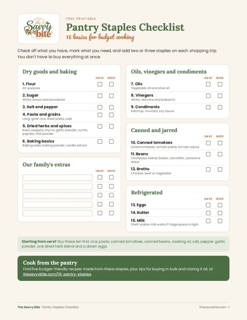 Preview of the Pantry Staples Checklist printable