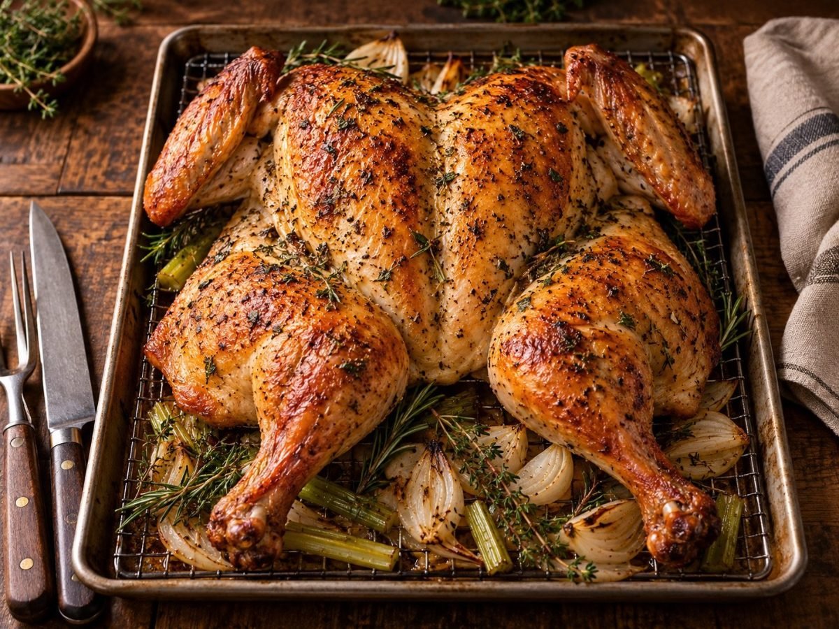 Garlic Herb Butter Spatchcocked Turkey